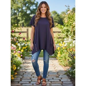 Logo Lori Goldstein Purple Asymmetrical Top - Women's Size M